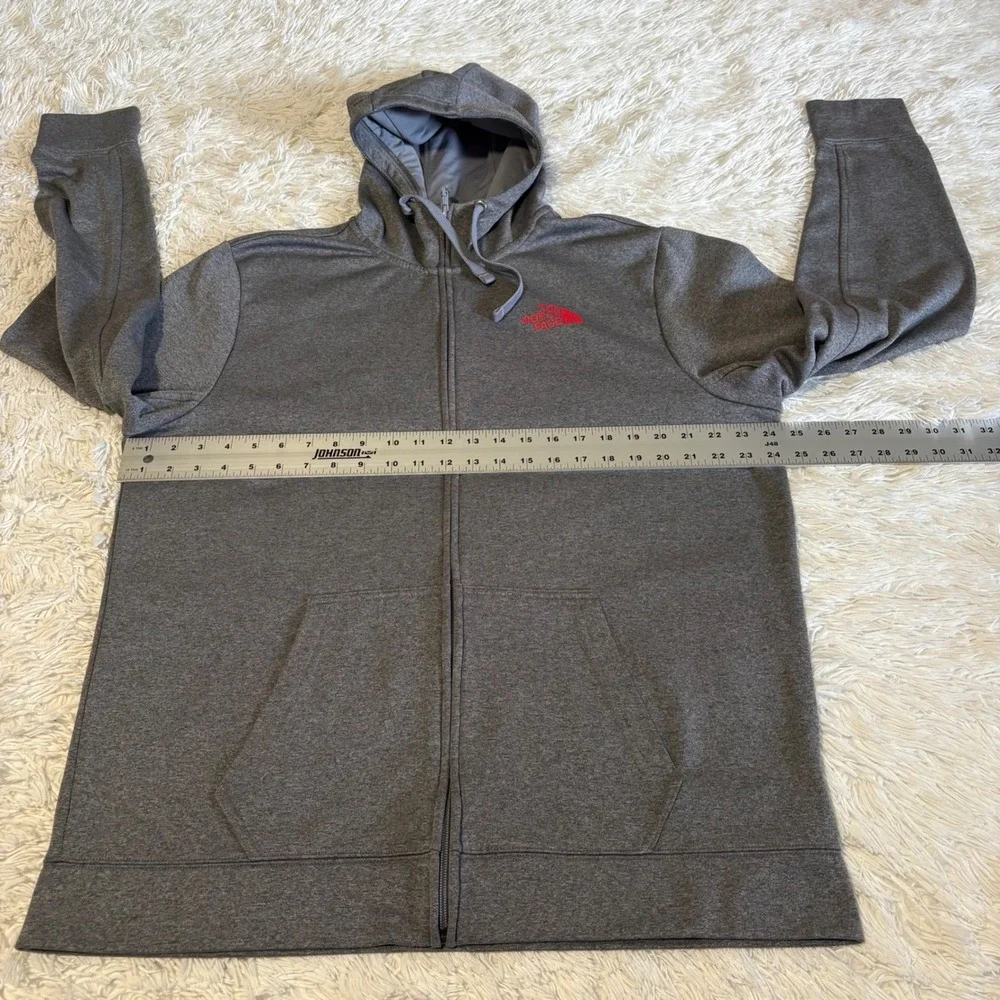 The North Face Full Zip Hoodie Mens XL Gray Red Logo Active Fleece Jacket